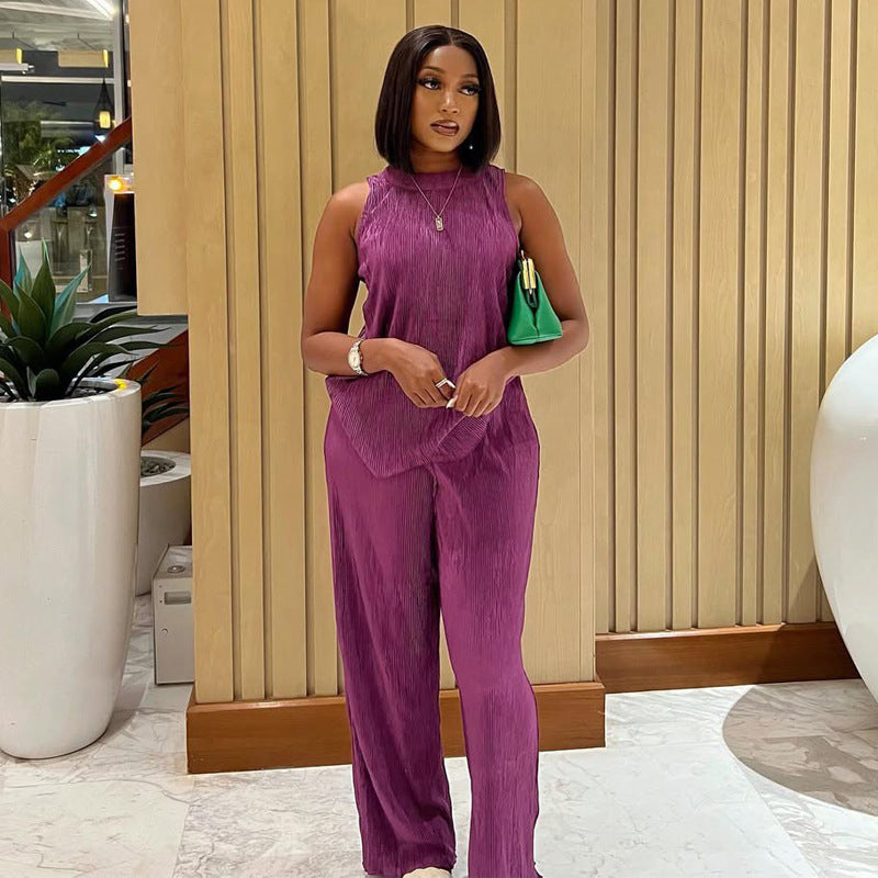 Fashion Sleeveless Top Wide Leg Pants Two-piece Set