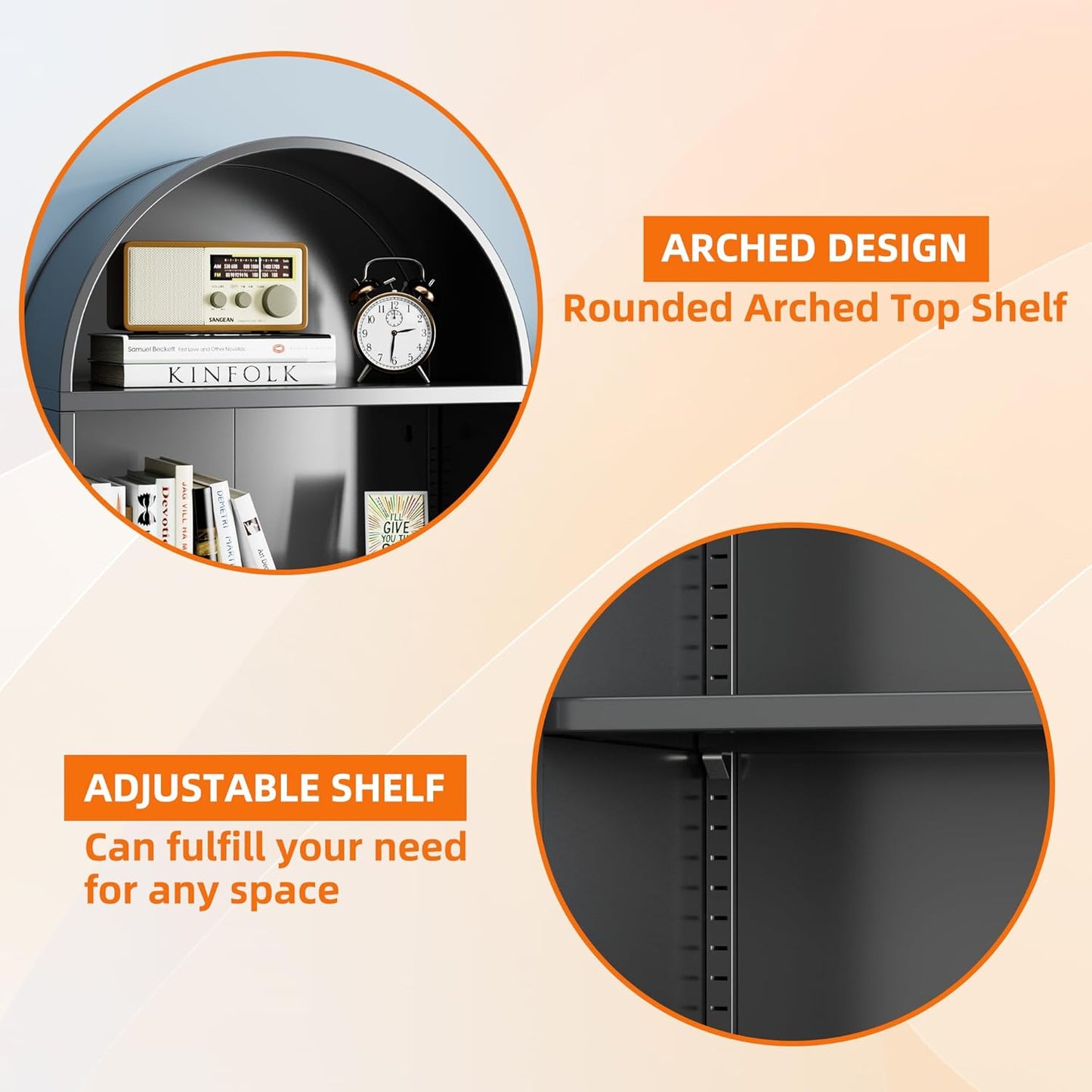 Metal Arched Bookcase With Wheels, Modern Freestanding Black Arch Storage Cabinets For Home Office Bookshelf Living Room