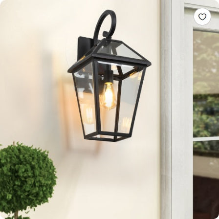 21inch H 2 Pack Outdoor Wall Lantern Light Modern Black Metal & Clear Glass Sconce For Porch, Patio, And Garden Lighting Bulb Not Included