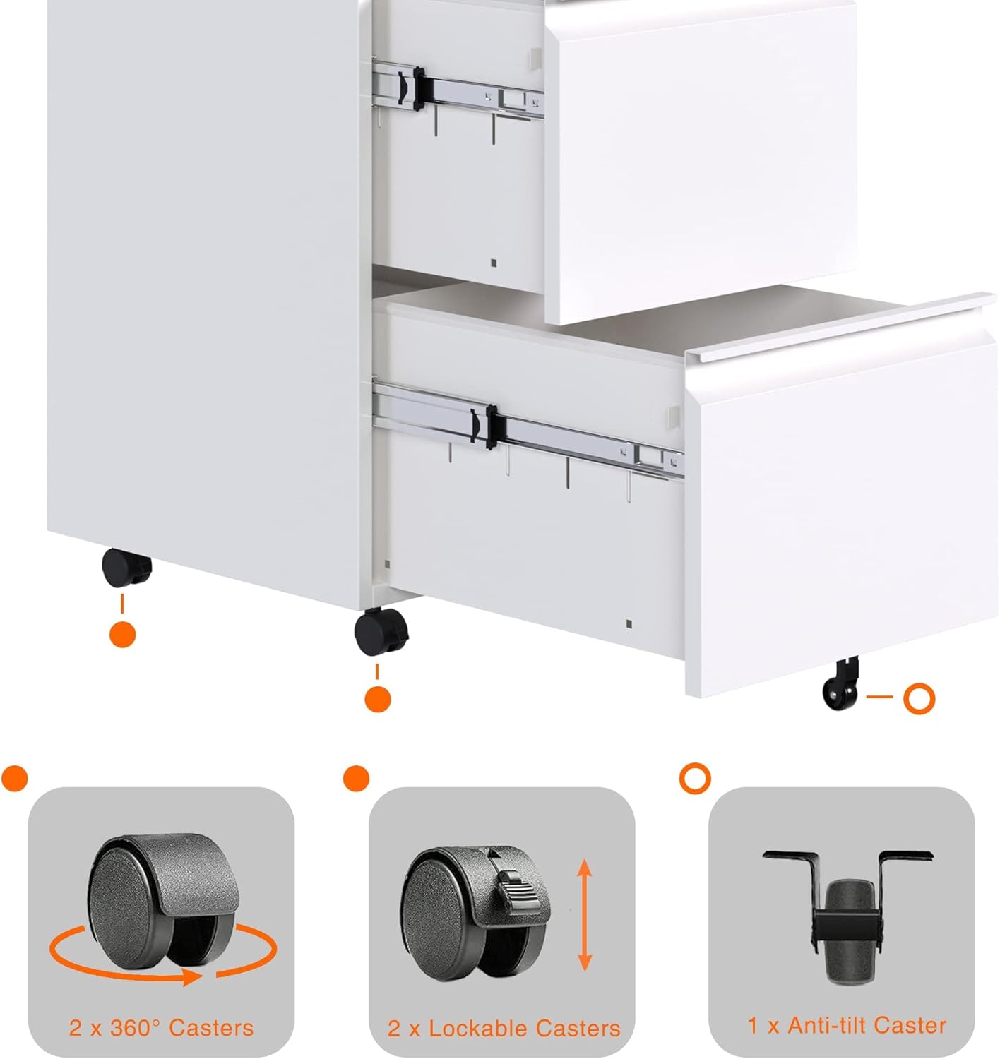 Aobabo Metal 2 Drawer Office File Cabinet With Lock, Under Desk Office Steel Mobile Cabinet On Wheels, 25.6''H Legal Letter A4 Size,White, Fully Assembled