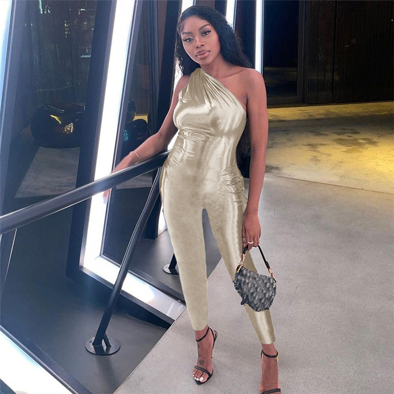 Women's Street Shot Bright Color Skinny Hip Raise Long Jumpsuit
