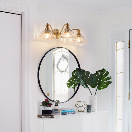 24 Inch 3-Light Vintage Bathroom Wall Sconce - Elegant Golden Metal And Glass Lampshade Vanity Light Fixture For Bathroom, Hallway, Or Bedroom Bulb Not Included