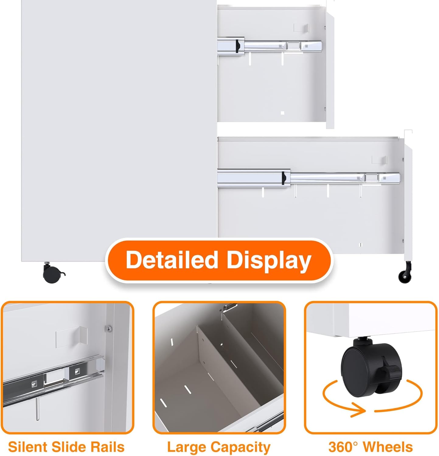 Aobabo Metal 2 Drawer Office File Cabinet With Lock, Under Desk Office Steel Mobile Cabinet On Wheels, 25.6''H Legal Letter A4 Size,White, Fully Assembled