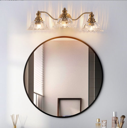 24 Inch 3-Light Vintage Bathroom Wall Sconce - Elegant Golden Metal And Glass Lampshade Vanity Light Fixture For Bathroom, Hallway, Or Bedroom Bulb Not Included
