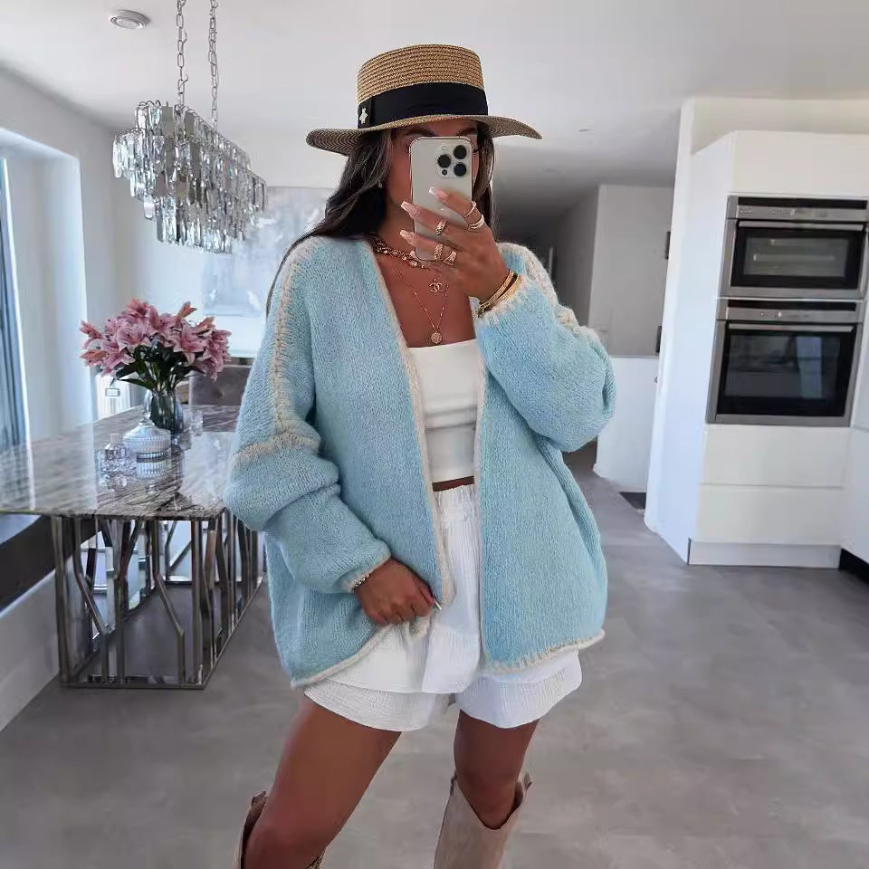 Thick Needle Knitted Sweater Coat Solid Color Loose Cardigan