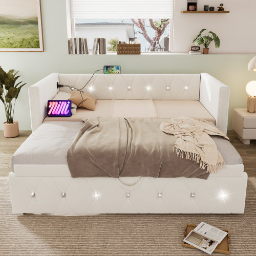 Daybed Single Upholstered Bed Sofa Bed With USB &Type C Charging Station, 3FT Single Bed 90 X 190 Cm With Trundle ,Pull Out Trundle For Living Room And Bedroom, Velvet