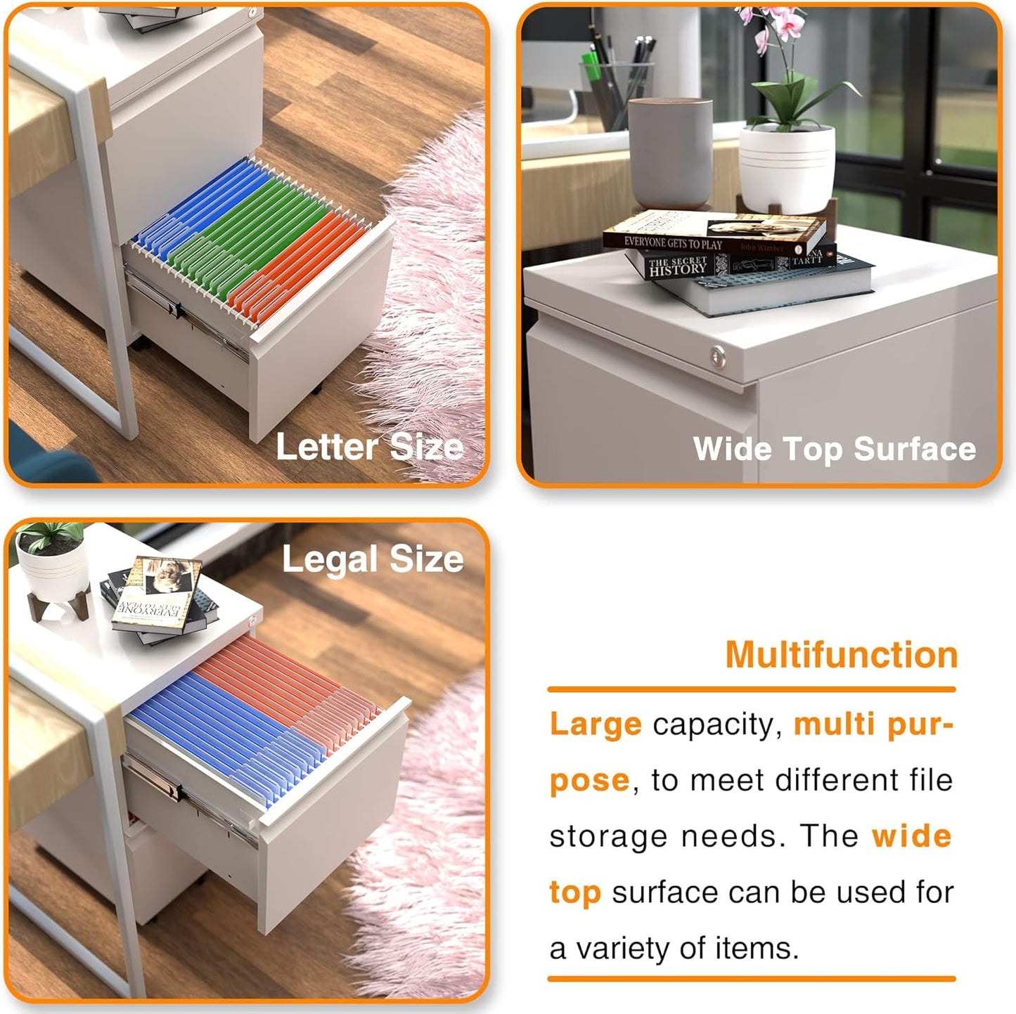 Aobabo Metal 2 Drawer Office File Cabinet With Lock, Under Desk Office Steel Mobile Cabinet On Wheels, 25.6''H Legal Letter A4 Size,White, Fully Assembled