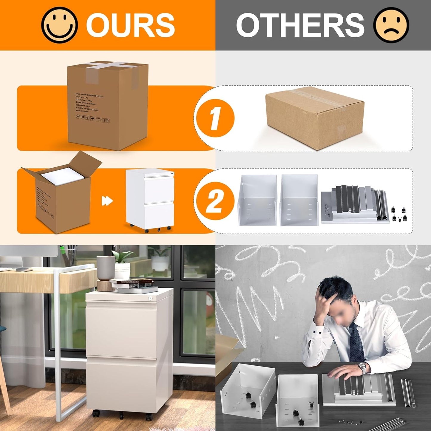 Aobabo Metal 2 Drawer Office File Cabinet With Lock, Under Desk Office Steel Mobile Cabinet On Wheels, 25.6''H Legal Letter A4 Size,White, Fully Assembled