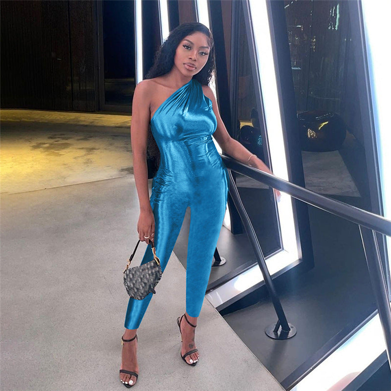 Women's Street Shot Bright Color Skinny Hip Raise Long Jumpsuit
