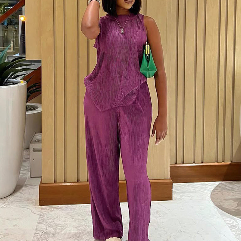 Fashion Sleeveless Top Wide Leg Pants Two-piece Set