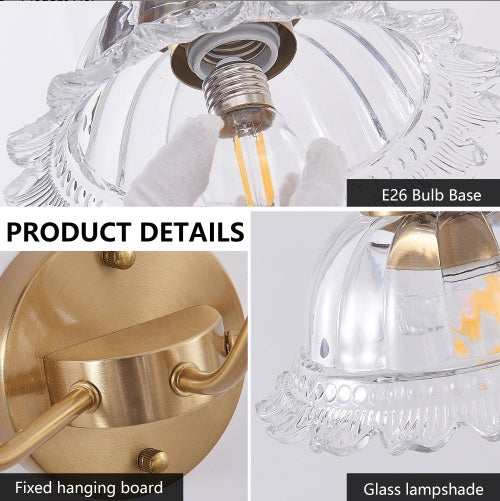 24 Inch 3-Light Vintage Bathroom Wall Sconce - Elegant Golden Metal And Glass Lampshade Vanity Light Fixture For Bathroom, Hallway, Or Bedroom Bulb Not Included