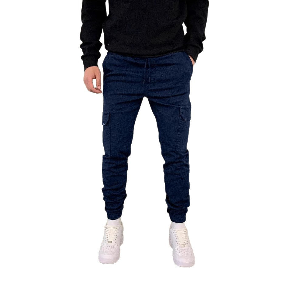 Dimensional Patch Pocket Overalls Lace Elastic Sports Baggy Pants Leisure