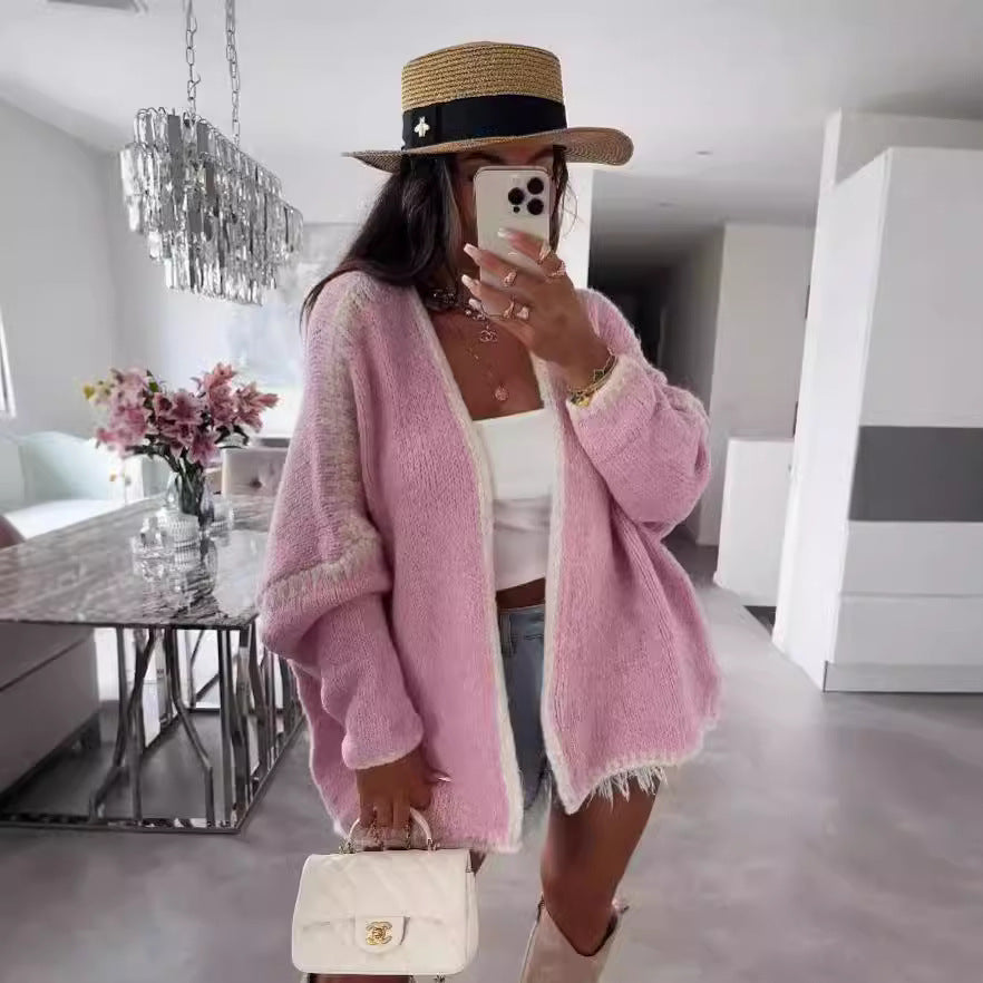 Thick Needle Knitted Sweater Coat Solid Color Loose Cardigan
