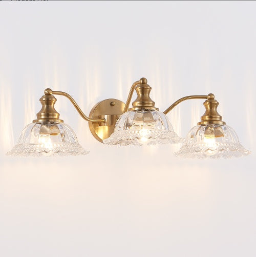 24 Inch 3-Light Vintage Bathroom Wall Sconce - Elegant Golden Metal And Glass Lampshade Vanity Light Fixture For Bathroom, Hallway, Or Bedroom Bulb Not Included